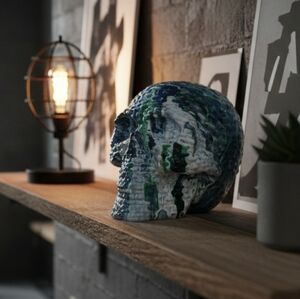 HANDCRAFTED Abstract Upcycled Skull Head HANDPAINTED Tabletop Art Decor Artwork